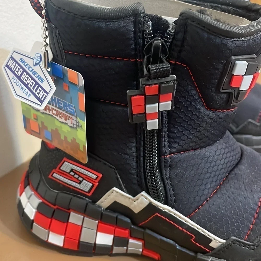 Skechers snow boots mega craft black red H2O repellent zip unisex footwear Sz 11